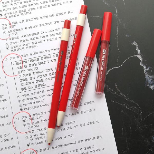 빨간 채점 펜 색연필 채점용 샤프식 빨간색 스코어펜