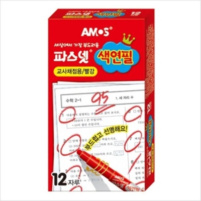 아모스 교사채점용 파스넷색연필(빨강) 1타12자루