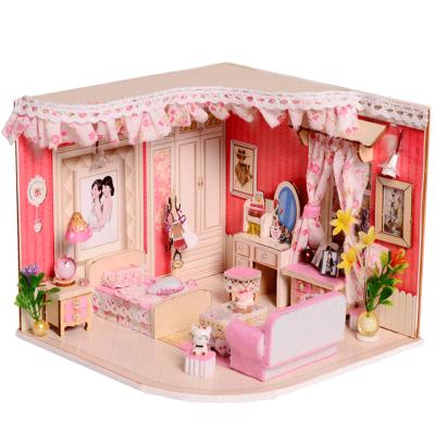 [adico]DIY 미니어처 우드 하우스 - 핑크 침대방