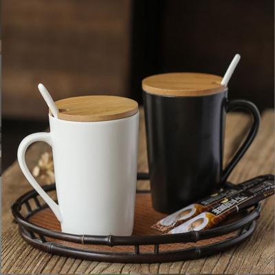 스푼 뚜껑 머그컵 400ml 도자기 카페 커피 라떼컵
