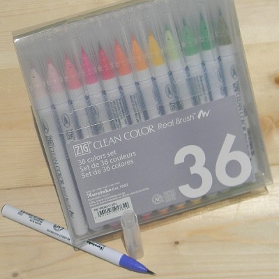 [Kuretake] 천연모 브러쉬팁의 캘리그라피,수채화붓..일본 쿠레다케 지그 Clean Color Real Brush 36색 Set HF132-4