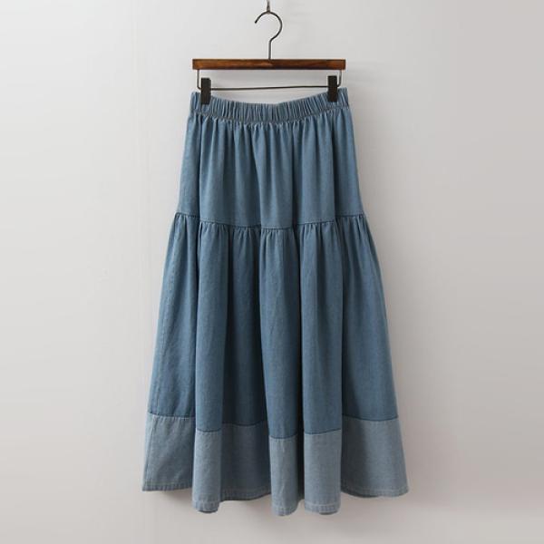 Cancan Combo Denim Long Skirt