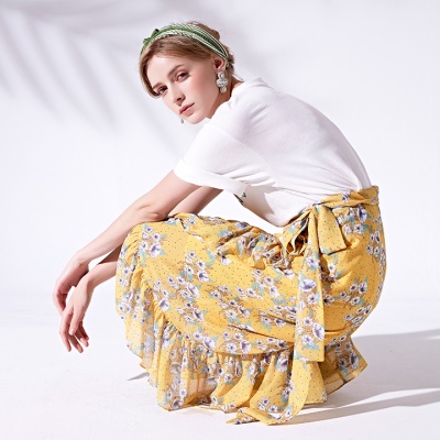플로럴 맥시 랩스커트 Floral maxi wrap skirt_YELLOW