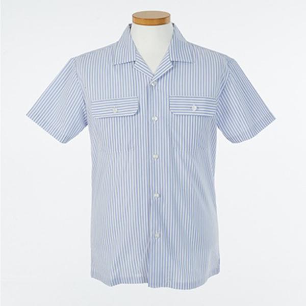 투포켓 화이트 블루 스트라이프 반팔 셔츠 교복셔츠