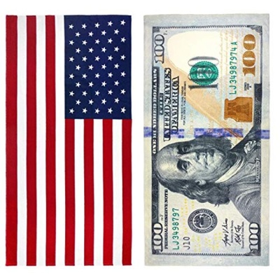 카우프만100 달러 지폐와 미국 국기인쇄 비치 타월