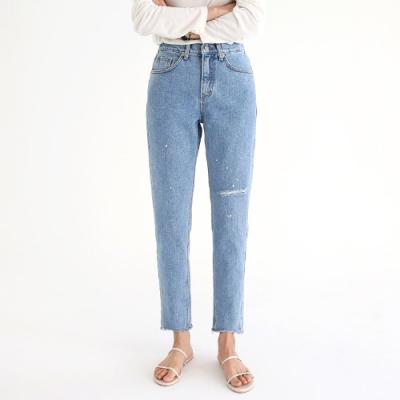 Paint Distressed Straight Jeans