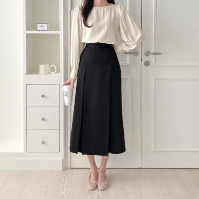 Front Pleated Long Skirt