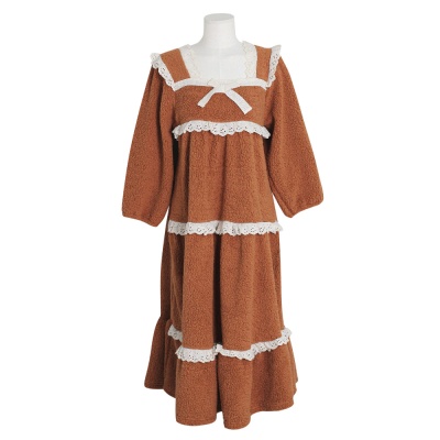 [쿠비카]스퀘어넥 레이스 양털 원피스 여성잠옷 W078