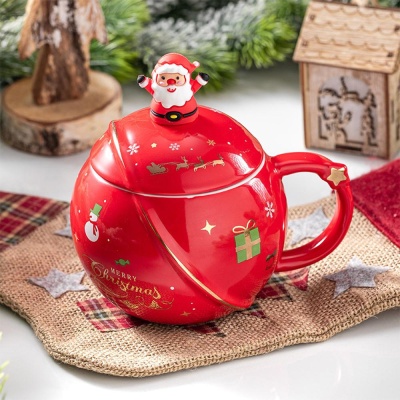 크리스마스 산타클로스 둥근 볼 세라믹 머그컵 2color