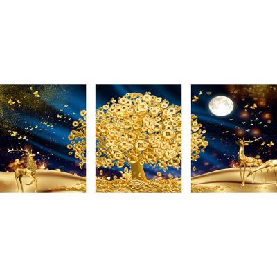 황금 돈나무노루 3종 (원형) 캔버스 보석십자수 40x50