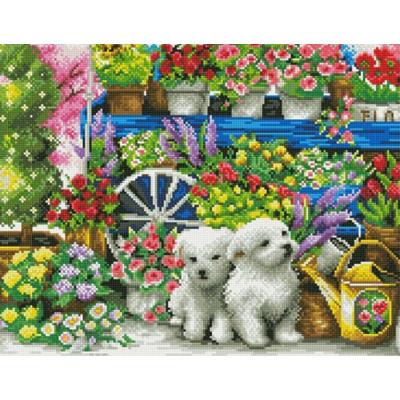 꽃수레와 강아지 (캔버스) 보석십자수 40x50