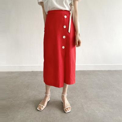 Linen H Button Long Skirt