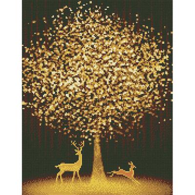 황금 나무와 사슴 (캔버스) 보석십자수 40x50
