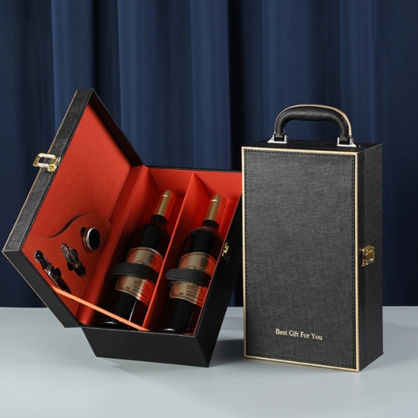 포바인 가죽 와인케이스 2구 선물 포장 와인가방 블랙