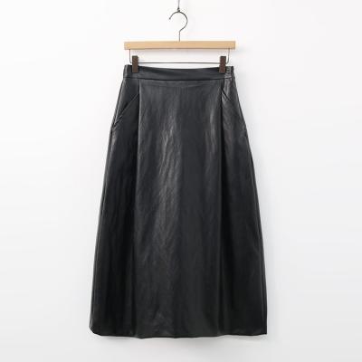 Vegan Leather Pintuck Long Skirt