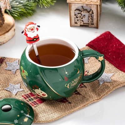 크리스마스 산타클로스 둥근 볼 세라믹 머그컵 2color