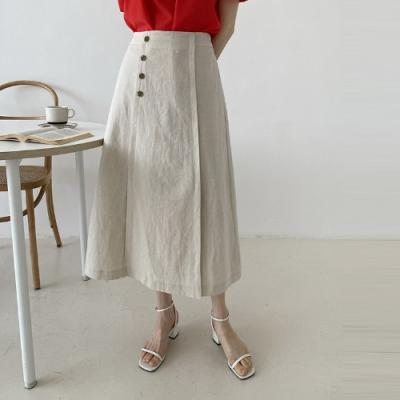 Linen Button Long Skirt