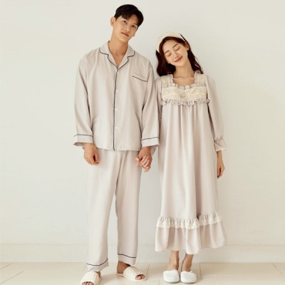 [쿠비카]넥라인 니팅 레이스 원피스 커플잠옷 WM396