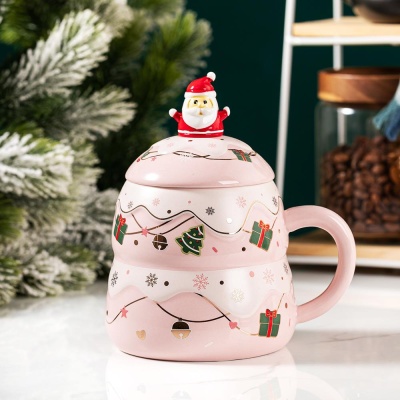크리스마스 트리 위 산타클로스 귀여운 머그컵 4color